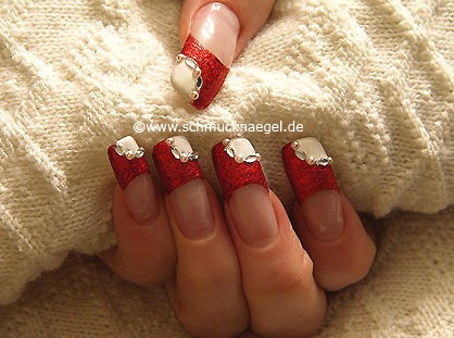 Fingernagel Motiv mit Nailart Liner in rot-glitter