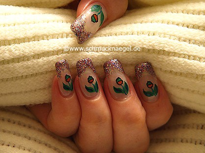 Fingernagel Motiv mit multi-glitter