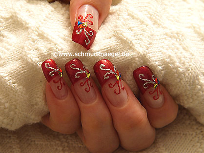 Red French Nail Art With Rhinestones Stock Photo - Download Image Now - Nail  Art, Red, 2015 - iStock