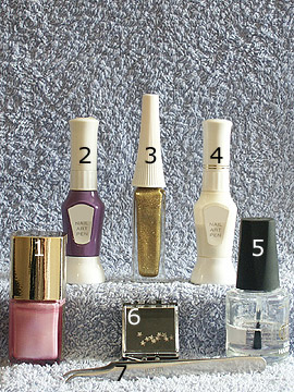 Products for motif French with strass stone - Nail polish, Strass stones, Nail art liner, Nail art pen, Clear nail polish