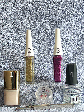 Products for wedding motif - Nail polish, Strass stones, Nail art liner, Clear nail polish