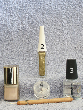 Products for motif wedding French design - Nail polish, Strass stones, Nail art liner, Spot-Swirl, Clear nail polish